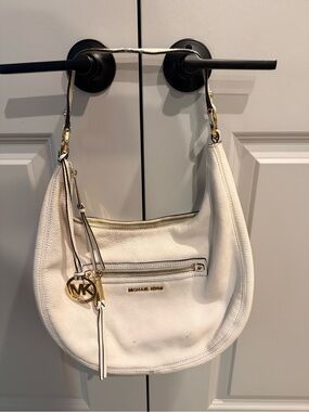 Michael Kors Off-White Pebbled Leather Shoulder Hobo with Gold Hardware